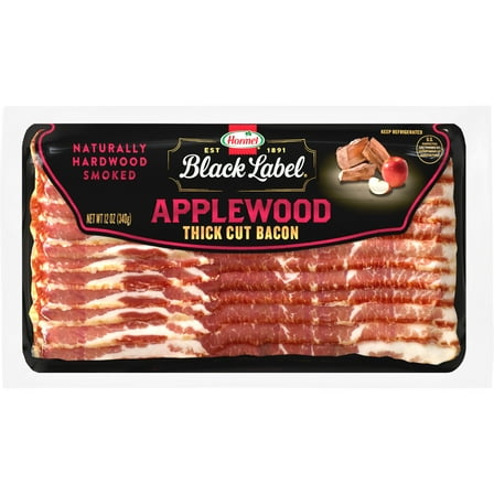 HORMEL BLACK LABEL Bacon, Premium Applewood, Gluten Free, Refrigerated, 12 oz Plastic Pouch