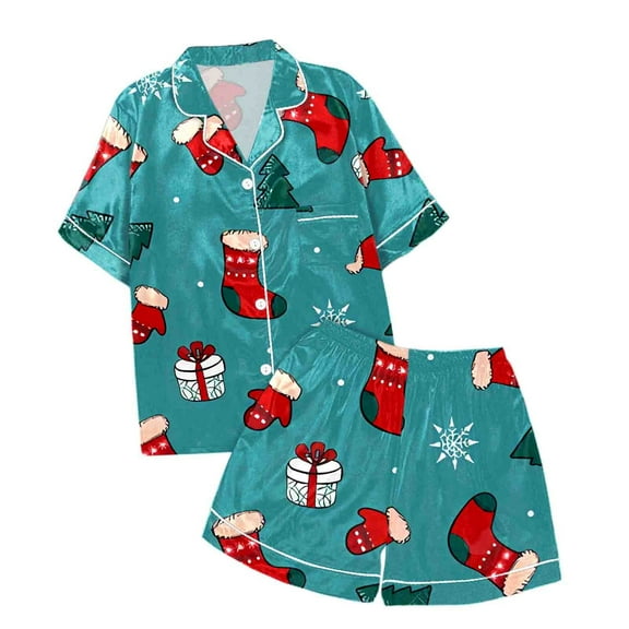 shqvo Girl Satin Pajamas Set Shorts Short Sleeve Button-Down Pajamas Top Pants Loose Fit Party Sleepwear Set for Kids/teens Loungewear Clothes Set