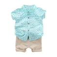 thumbnail image 1 of Hiiyo Toddler Boys Clothes Outfits Summer Cartoon Short Sleeve Button Shirt Shorts Set, 1 of 2