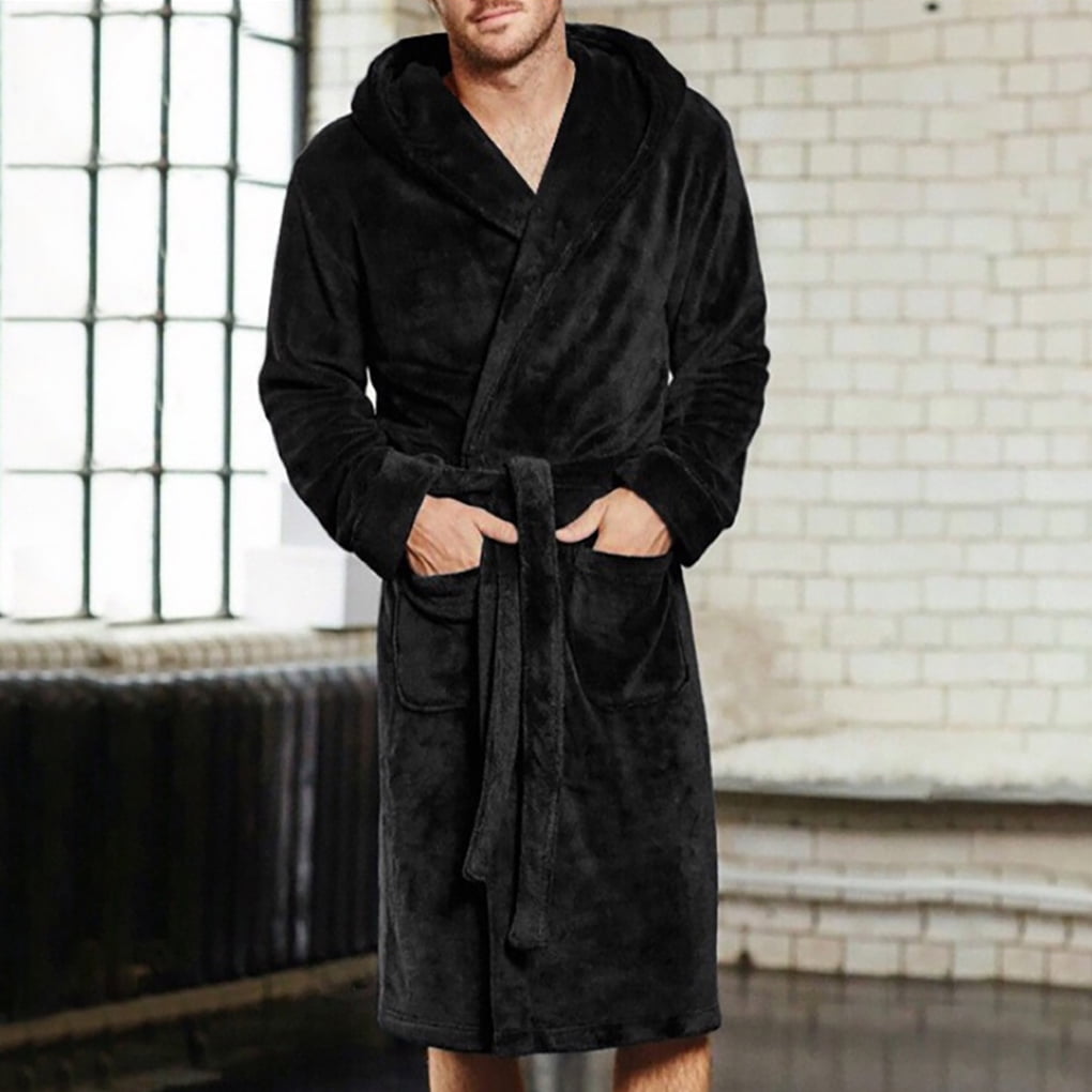 Robe de Chambre Chaude Epaisse SPA Longue Robe de Bain Robe de Chambre d Hiver a Capuche Hommes Chemise de Nuit Walmart