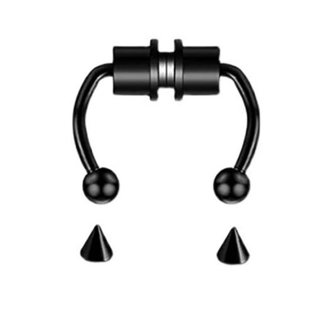 Anneau de Nez Magnétique Septum Coloré Bling Fer à Cheval Faux Anneau de Nez Ensemble Acier Inoxydable Non Perforé pour Femmes Hommes Réutilisable Faux Piercing Bijou, Noir 2