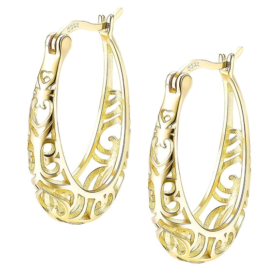 DESIGNICE Sterling Silver Hoop Earrings Textured Filigree Round Earrings for Women,Hoops Earrings for Women,Cute Earrings for Women