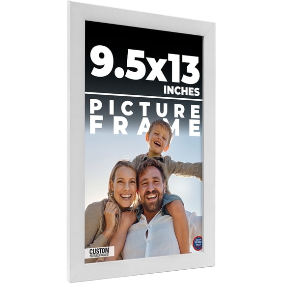 9.5x13 White Wood Picture Frame - UV Acrylic, Foam Board Backing, Hanging Hardware