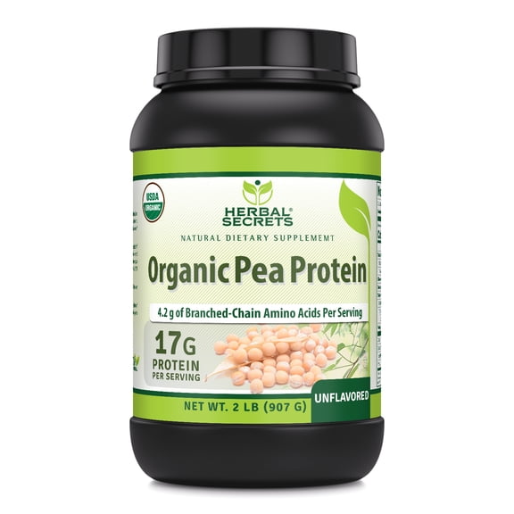 Herbal Secrets USDA Certified Organic Pea Protein Powder 2 Lbs Supplement | 17 Grams Protein Per Serving | 4.2 Grams BCAA Supplement | Non-GMO | Gluten Free