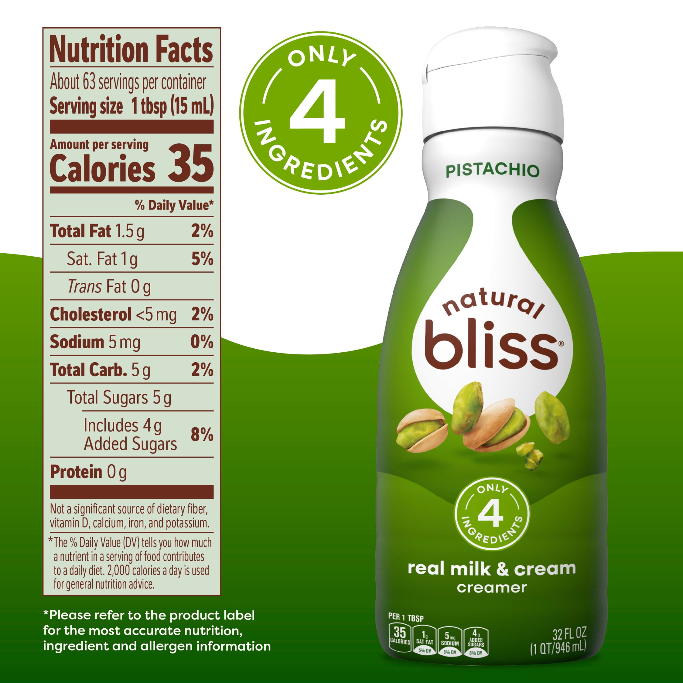 Coffee mate Natural Bliss Pistachio All Natural Liquid Coffee Creamer, 32 fl oz Bottle