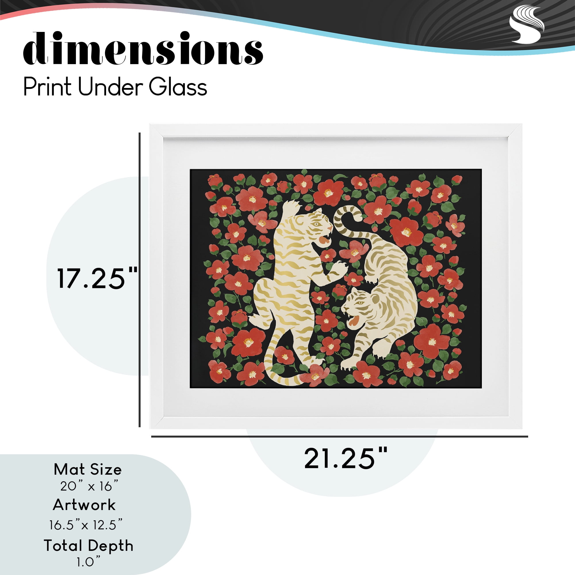Stupell Industries Ivory Twin Tigers Among Flowers White Framed Print Under Glass, design by Karolina Sato