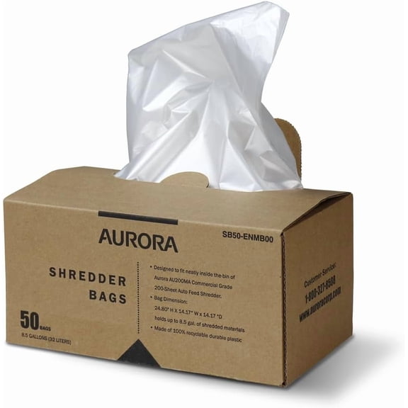 SB50 Shredder Bags, Design for AU200MA and AU220MB auto feed shredders, Hold up to 8.5 Gallon of shredded materials, 1 Roll 50 Bags