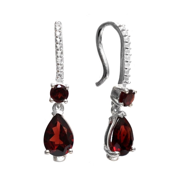 PILWALS Red Garnet Pear Drop Dangle Earrings for Women – January Birthstone, Elegant Hook Earrings