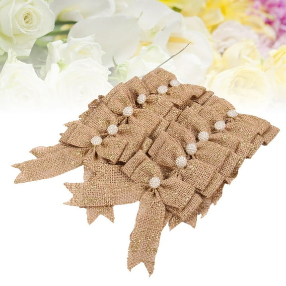 Worgeous 12pcs DIY Burlap Bows Gift Basket Bows Ribbon Knots for Gift Wrapping Wedding Car House Decoration (Golden Glitter)