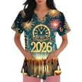 thumbnail image 6 of Garbnen Happy New Year Print Scrubs Tops Plus Size Stretch V Neck Short Sleeve Woman Shirt Xmas Valentine's Day Holiday Prints Nursing Medical Uniform, 6 of 7
