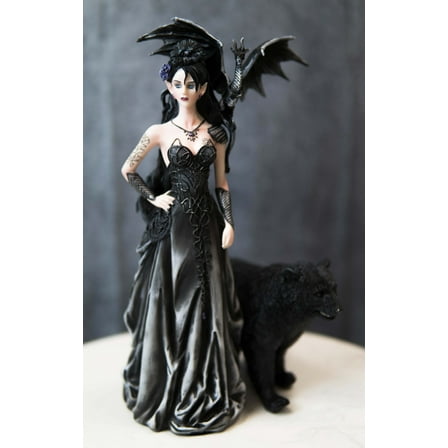 Ebros Gift 12.5" Purple Rose Witch Fairy with Black Dragon & Bear Garden Statues, Decorative