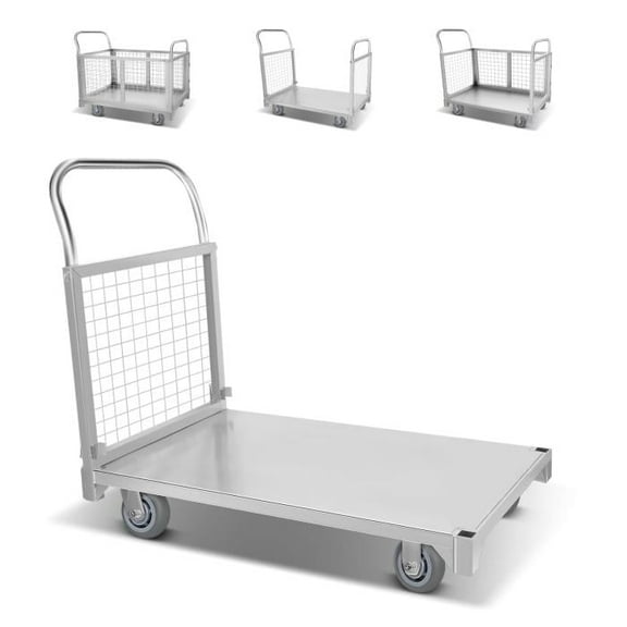 2200Lbs Heavy Duty 4-in-1 Foldable Push Cart, with 4 Universal Swivel Wheels, for Grocery, Stall, Storage-Silver