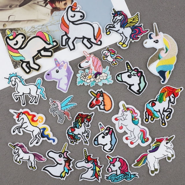21 parches de unicornio, mezcla aleatoria multicolor, parche hecho a mano, surtido para planchar o coser, bordado, planchado, bricolaje para ropa, jeans, bolso, sombrero, zapatos