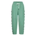 thumbnail image 4 of Roncen Women's High-Waisted Solid Cropped Pants - Casual Linen Blend Breathable Trousers with Drawstring Elastic Waist, Side Buttons & Pockets, 4 of 5