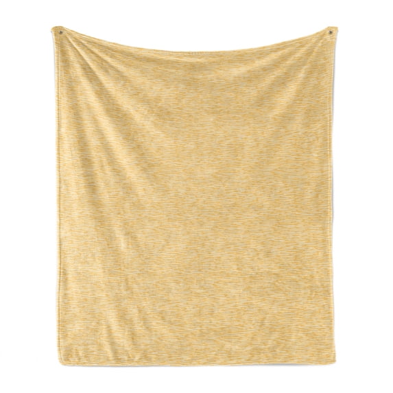Abstract Soft Flannel Fleece Blanket, Hand-drawn Style Wavelike Lines in Horizontal Alignment Minimalist Artwork, Cozy Plush for Indoor and Outdoor Use, 50" x 70", Mustard and White, by Ambesonne