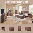 thumbnail image 7 of 25" Tall Modern Nightstand with Charging Station, 23.6'' Wide Wood Bedside Table w/2 Storage Drawers, Large Mid Century End Table for Bedroom, Living Room, Curved Profile Design, Brown, 7 of 7