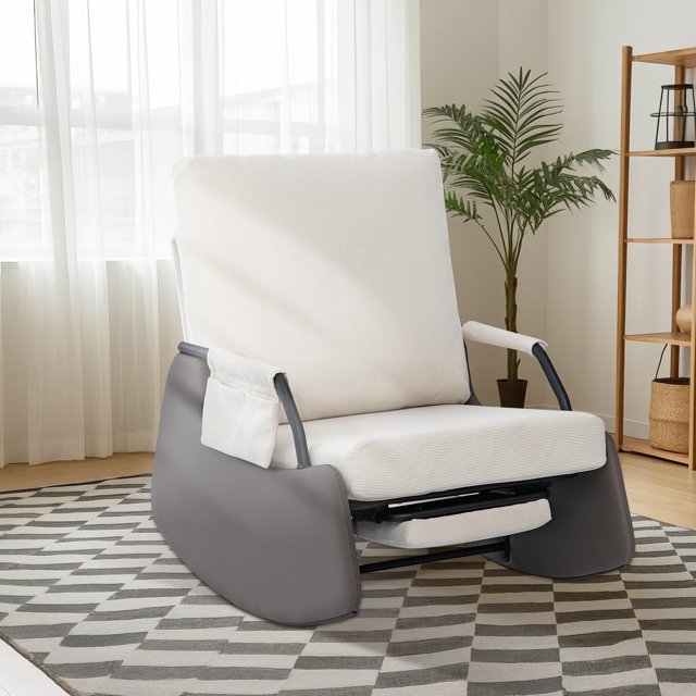 Fauteuil Berçant Inclinable Moderne, Fauteuil Berçant Inclinable Rembourré avec Pochette Latérale, Trois Niveaux de Réglage