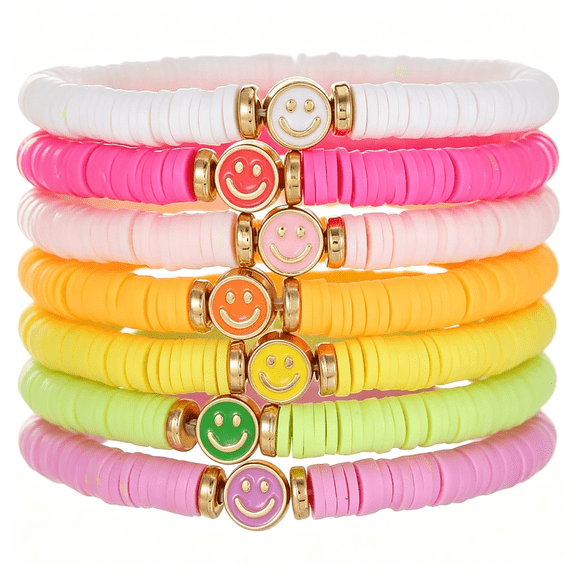 DESIGNICE Friendship Bracelets for Women - Heishi Surfer Colorful Smile Party Favors Clay Beaded Stretch Bracelets Elastic Layering -Preppy Jewelry Set. Clay Bead Bracelets