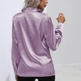 thumbnail image 3 of AKOEE Womens Button Down Satin Shirt Office Work Dressy Casual Lapel Collared Shirts Long Sleeve Business Silk Tops (Medium, Purple), 3 of 5