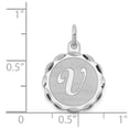 thumbnail image 3 of Solid 925 Sterling Silver Brocaded Initial Letter V Alphabet Charm Pendant - 22mm x 16mm, 3 of 4