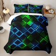 thumbnail image 2 of Castle Fairy Abstract Neon Block Twin Quilt Set 2 Pieces,Minimalism Futuristic Cubes Twin Coverlet Set,Green Blue Black,1 Bedspread and 1 Pillowcase, 2 of 7