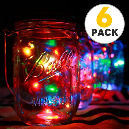TSV Solar Mason Jar Lid Lights, 6 Pack 10 Led String Fairy Star Firefly Jar Lids Lights, Best for Mason Jar Decor,Patio Garden Decor Solar Laterns Table
