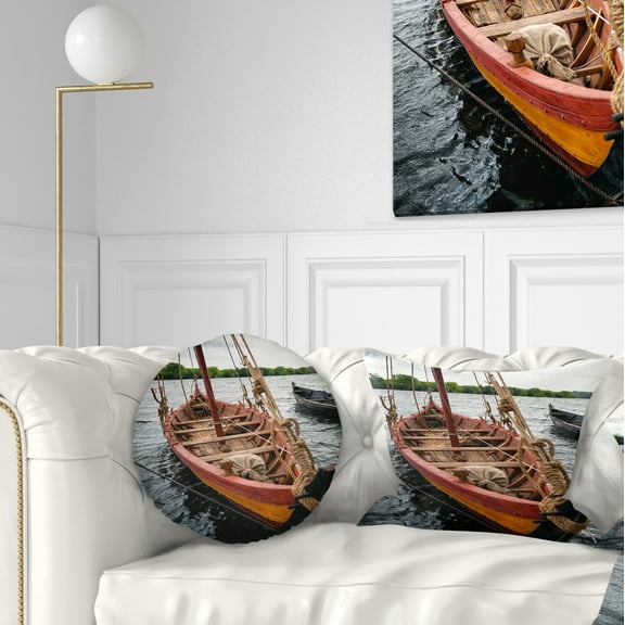 Designart Vintage Wooden Boat - Seascape Throw Pillow - 12x20