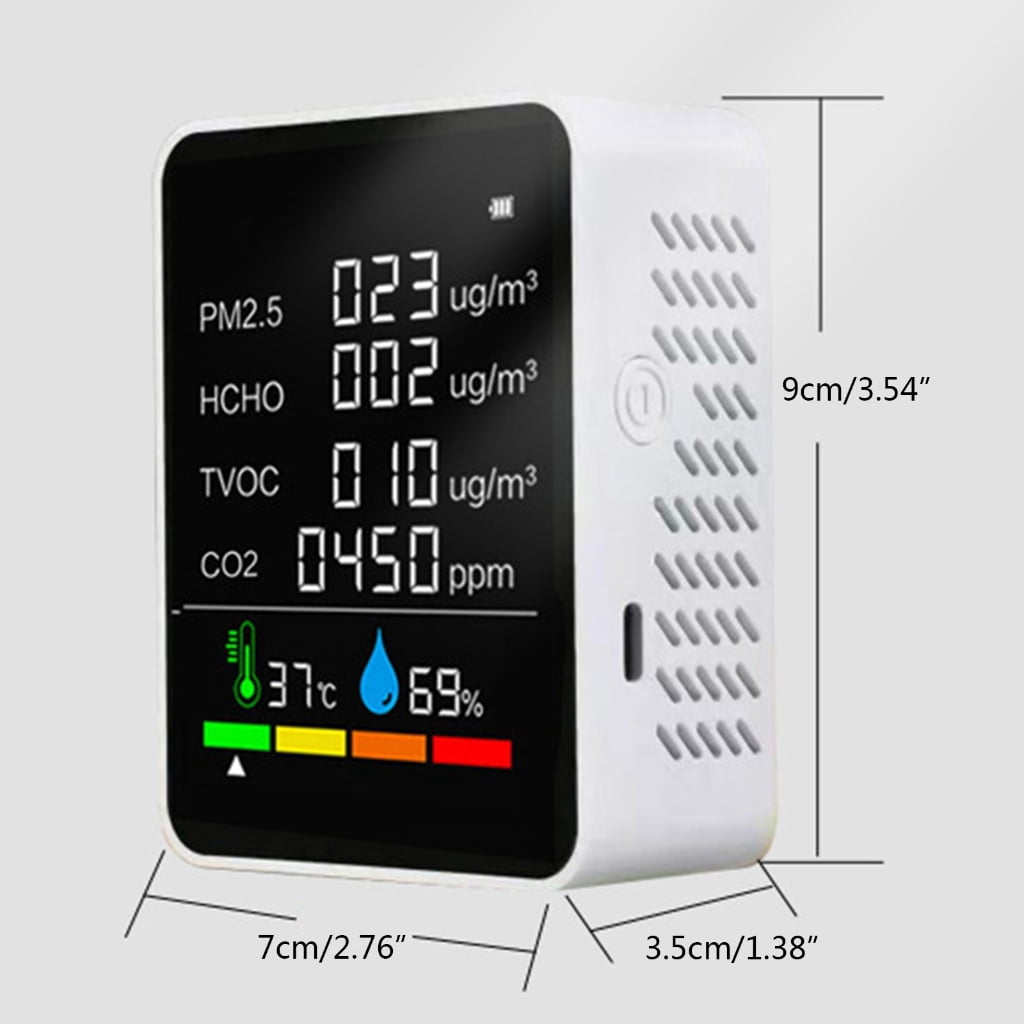 MOMOJIA 6 in 1 Air Quality Monitor Carbon Dioxide Detector HCHO TVOC PM2.5/PM10 CO Test