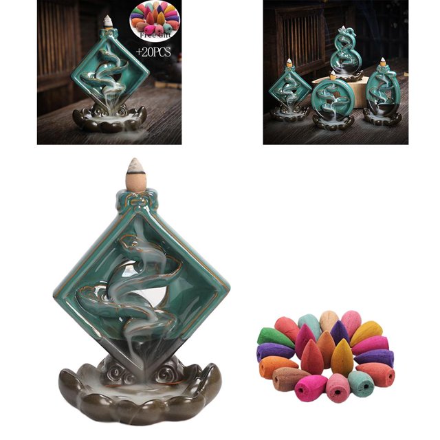 de cerámica, soporte de de reflujo, de té, quemador cascada, adorno de budismo, decoración para hogar, salón de Cuadrado perfecl Incensario de incienso de reflujo