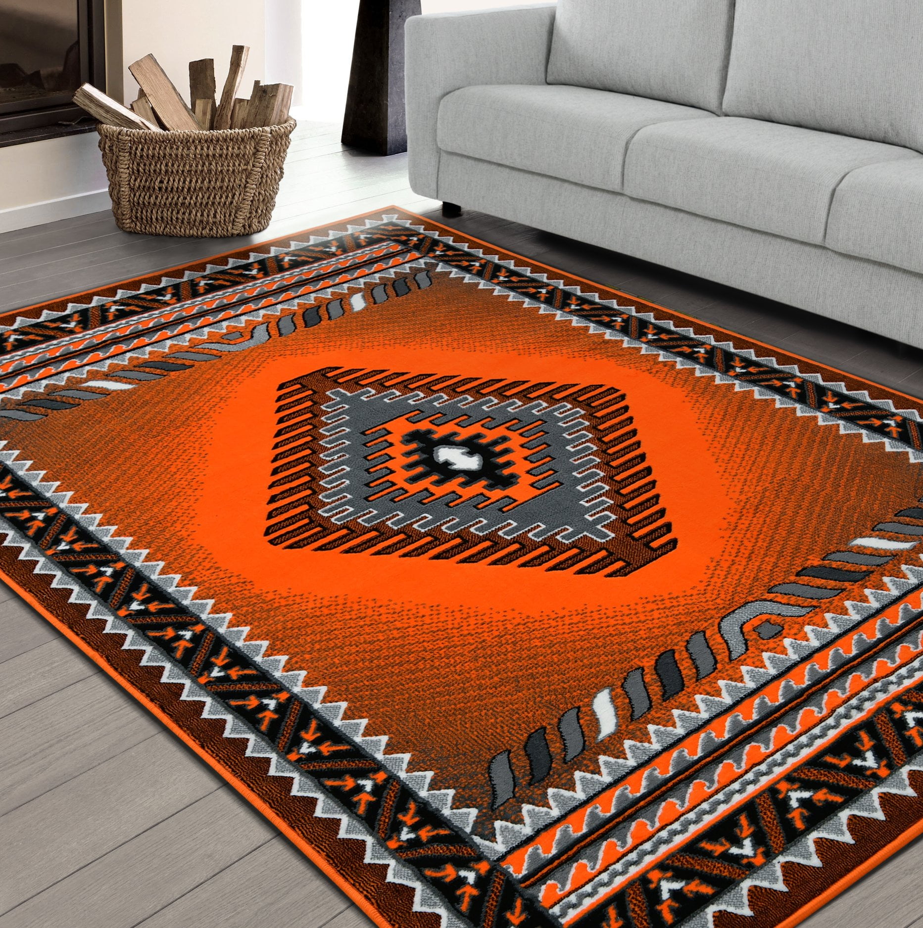 HR Traditional Floorcover Area Rugs Orange Gray and Black