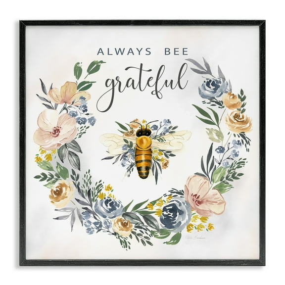Stupell Industries Country Bee Grateful Botanical & Floral Painting Black Framed Art Print Wall Art, 12 x 12