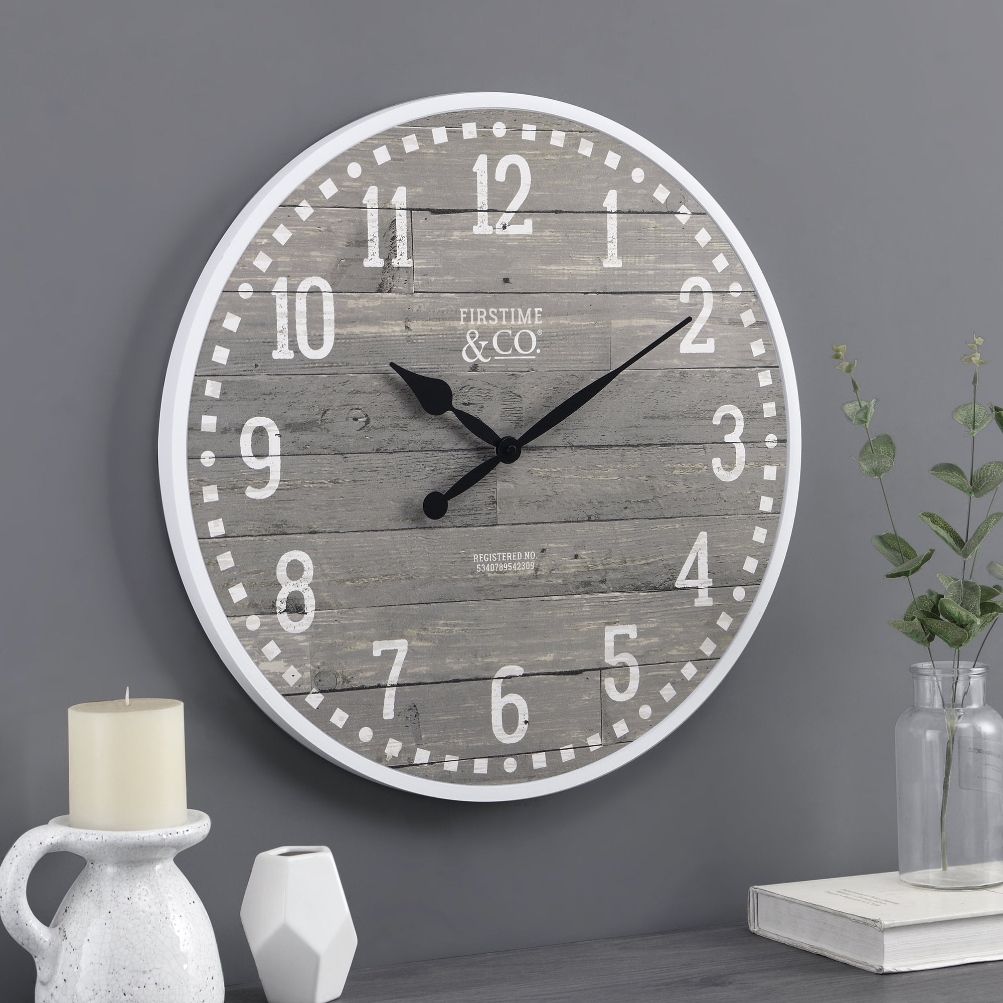 Large Wall Clock Farmhouse Motif Outdoor Indoor Home Decor Light Gray Inspired 