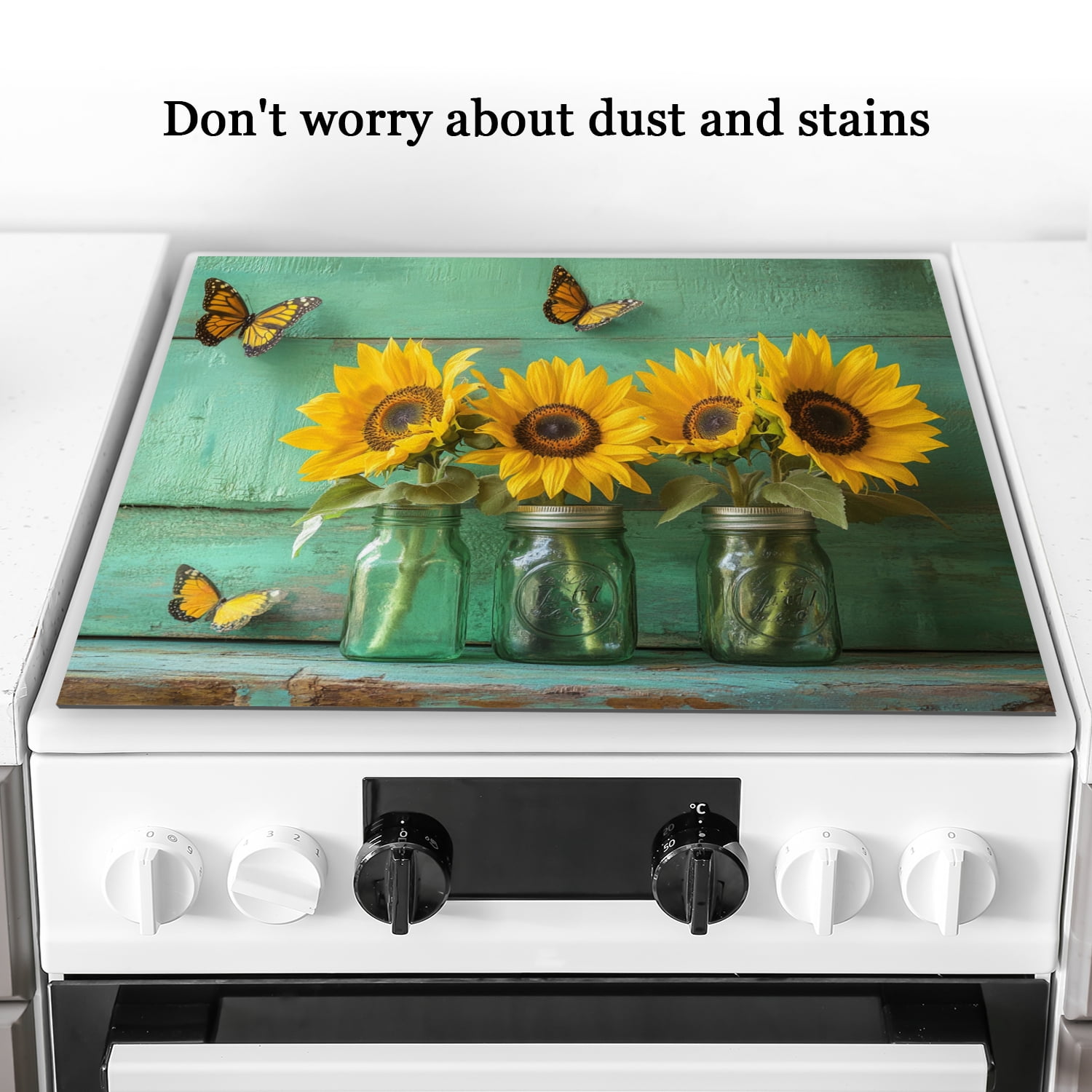 Square Glass Induction Cooktop Protector Mat, Retro Sunflower in Oil Painting Style Glass Stove Cover, Heat Resistant Foldable Decoration Pad for Kitchen RV (28×20 Inch)