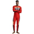 thumbnail image 4 of vastwit Men's Race Car Driver Jumpsuit Checkerboard Plaid Long Sleeve Bodysuit Rompers Red XXL, 4 of 6