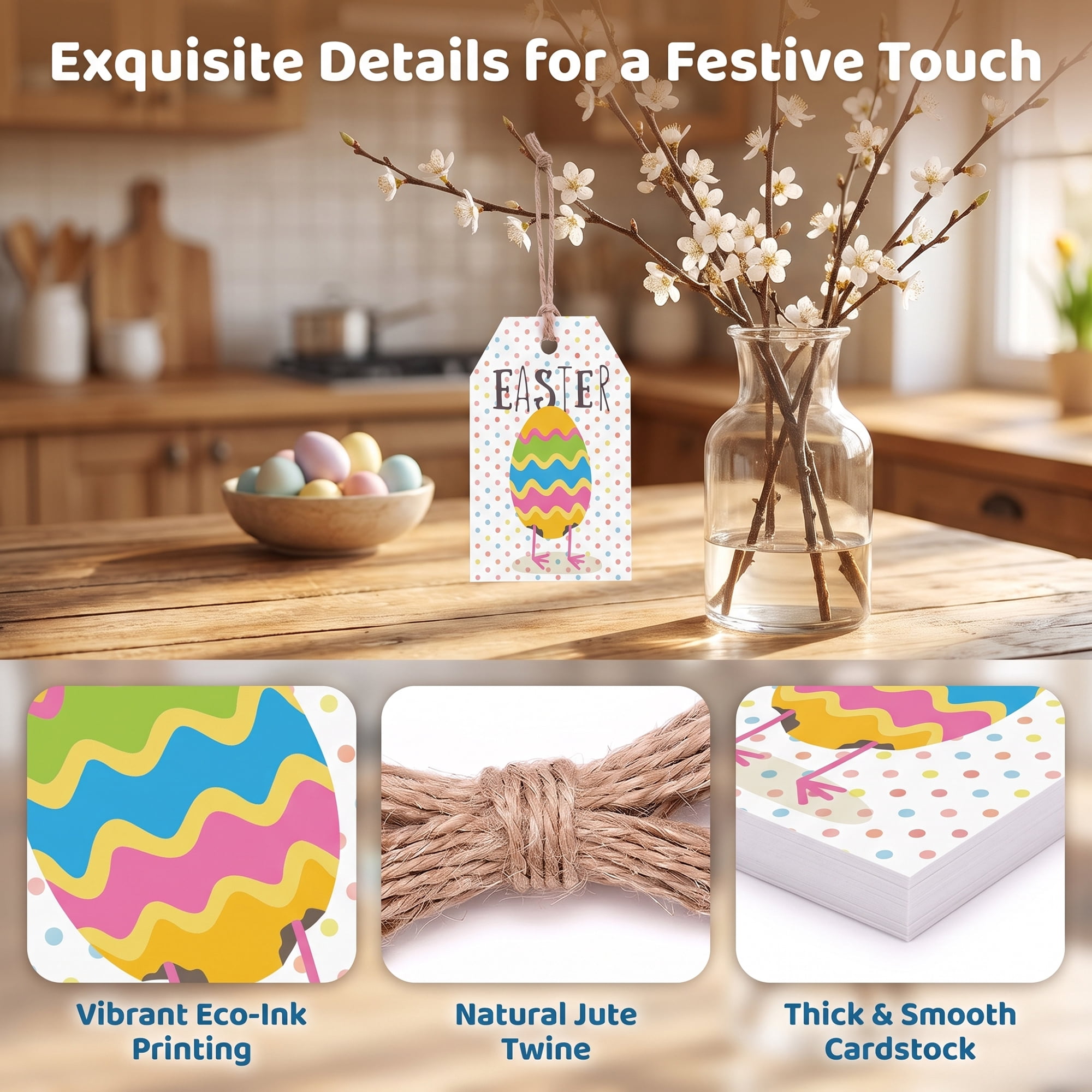 Unique Bargains 100Pcs Easter Gift Tags with Twine Easter Egg Pattern 2" x 3.1"
