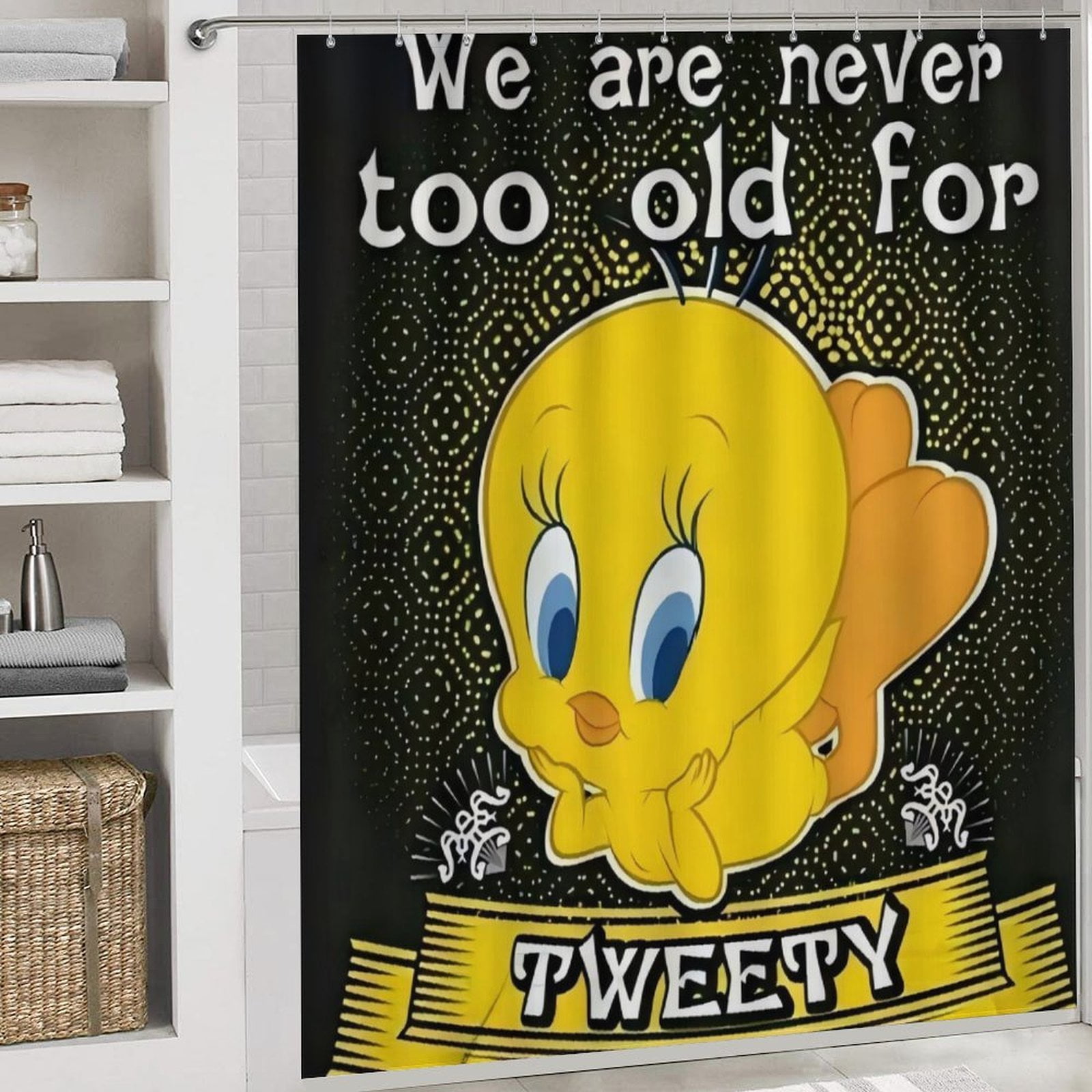 Tweety Bird Anime Shower Curtain 4 Piece Set with Carpet and Toilet Cover Waterproof Shower Curtain Bathroom Decoration 72 x 72inch