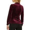 thumbnail image 3 of INSPIRE CHIC Women's Point Collar Long Sleeve Button Velvet Shirt Wine Red XS, 3 of 5