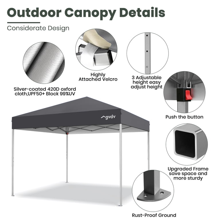 GVDV Canopy Tent, 10x10 ft Pop Up Outdoor Canopy with Waterproof