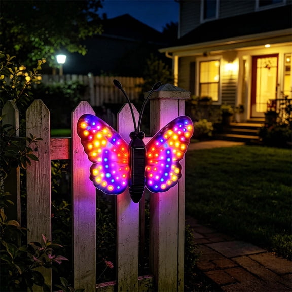 HCBY Solar Butterfly LED Wall Light, 7.48x7.09 in, Color Changing, Waterproof, Solar Powered Fence Decor for Garden, Patio & Yard