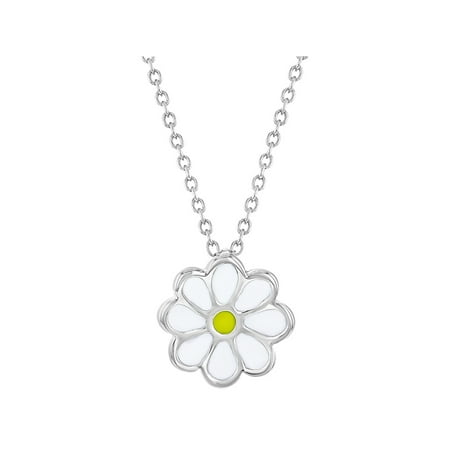 Enamel Flower Daisy - 925 Sterling Silver White Enamel Daisy Flower Necklace Pendant for Girls 16