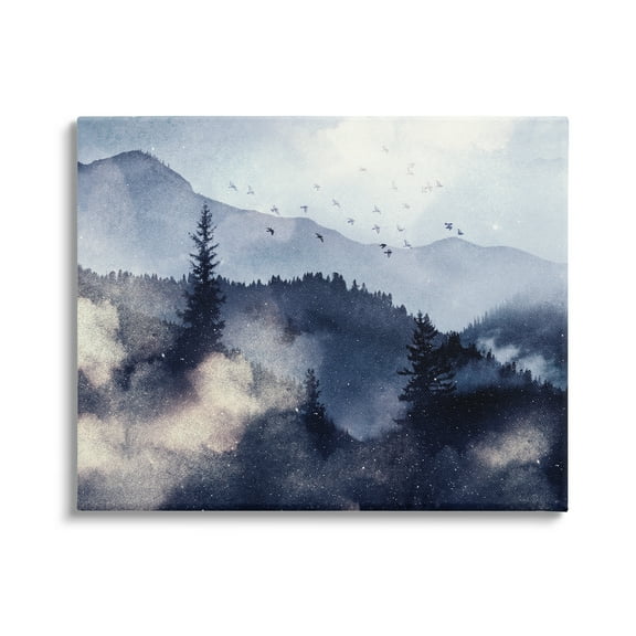 Stupell Industries Mountain Landscape Watercolor Nature Painting Gallery Wrapped Canvas Print Wall Art, 20 x 16