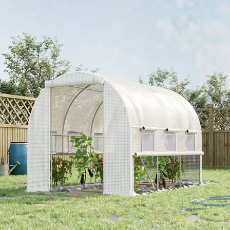 Outsunny 10' x 7' x 7' Walk In Tunnel Greenhouse, Outdoor Green House with Anti-Tear PE Cover