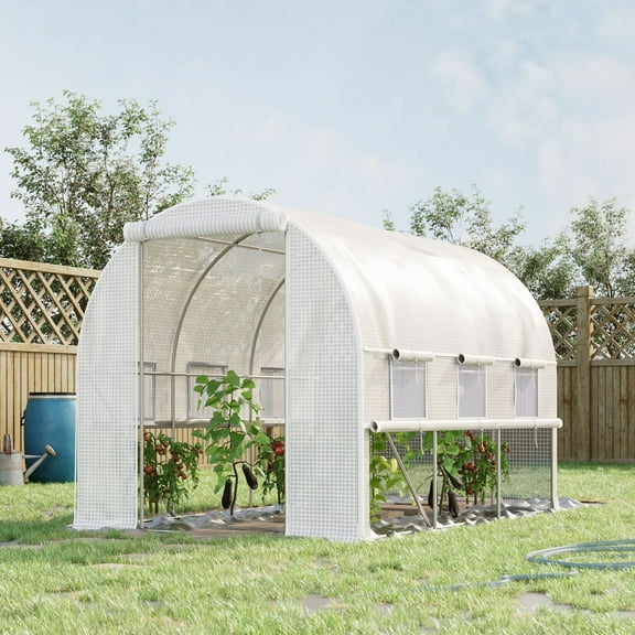 Outsunny 10' x 7' x 7' Walk In Tunnel Greenhouse, Outdoor Green House with Anti-Tear PE Cover