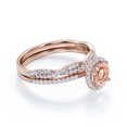thumbnail image 3 of JeenMata Four-Prong Halo Setting 1.5 Carat Round Brilliant Cut Pinky Peach created morganite and Moissanite Pave Infinity Bridal Ring Set in 18K Rose Gold Plating over Silver, 3 of 6