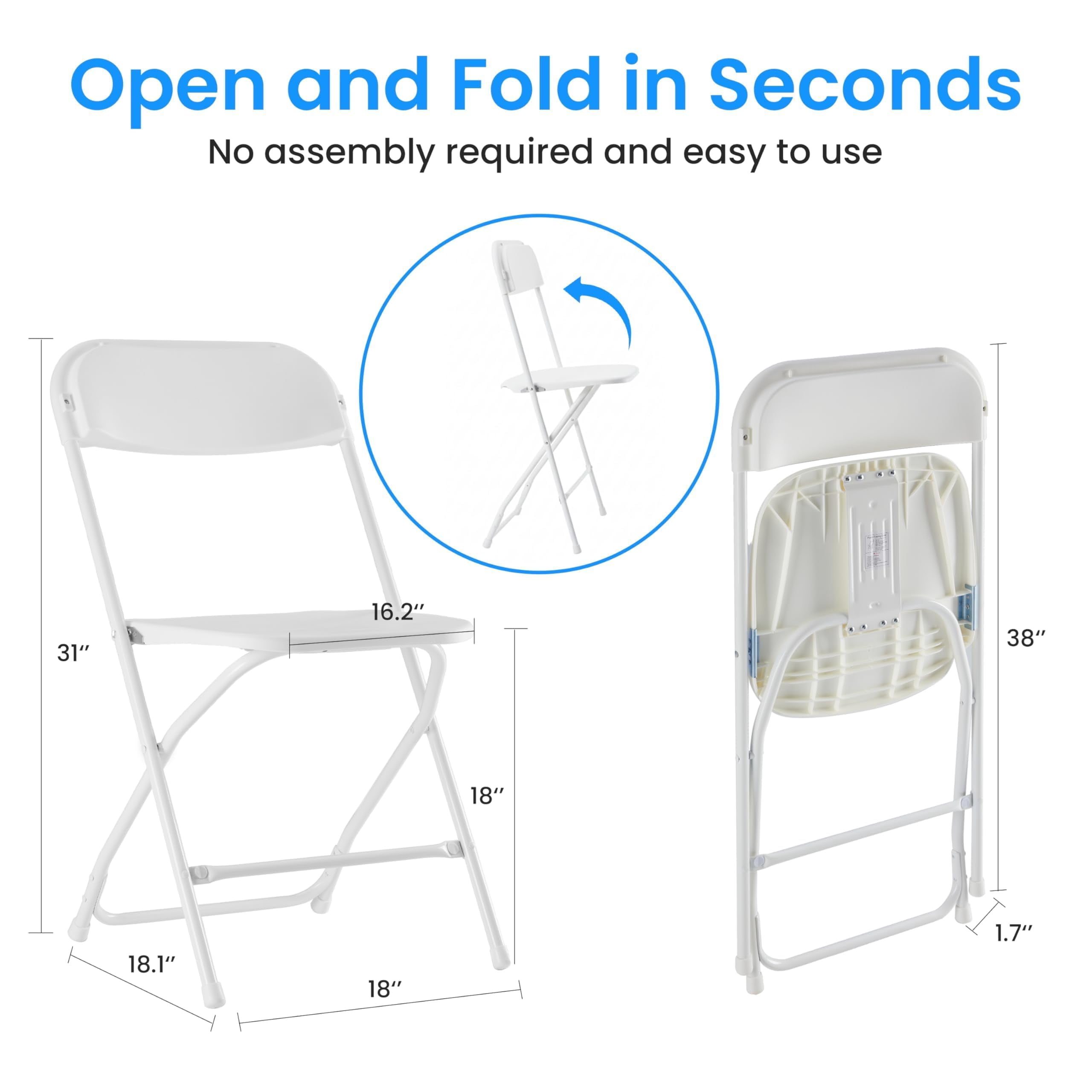 Simple Deluxe 10-Pack Plastic Folding Chair, Portable Chair with Metal Frame, 330lb Capacity, Foldable Stackable Indoor Outdoor Chairs for Wedding, Party, Picnic, Office & Dining, Black