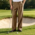 thumbnail image 5 of Havenx Men's Pleated Wide Leg Dress Pants Elastic Waist Straight Leg Dress Pants with Pockets Button Slacks Breathable Old Money Work Office Business Wear,Coffee 2XL, 5 of 8