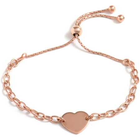 PORI Jewelers 18kt Rose Gold-Plated Sterling Silver Flat Heart Adjustable Bracelet