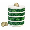 thumbnail image 1 of Irish Piggy Bank, Shamrock Borders Gaelic Nature Botany Theme Trefoils Swirls, Ceramic Coin Bank Money Box for Cash Saving, 3.6" X 3.2", Forest Green White, by Ambesonne, 1 of 4