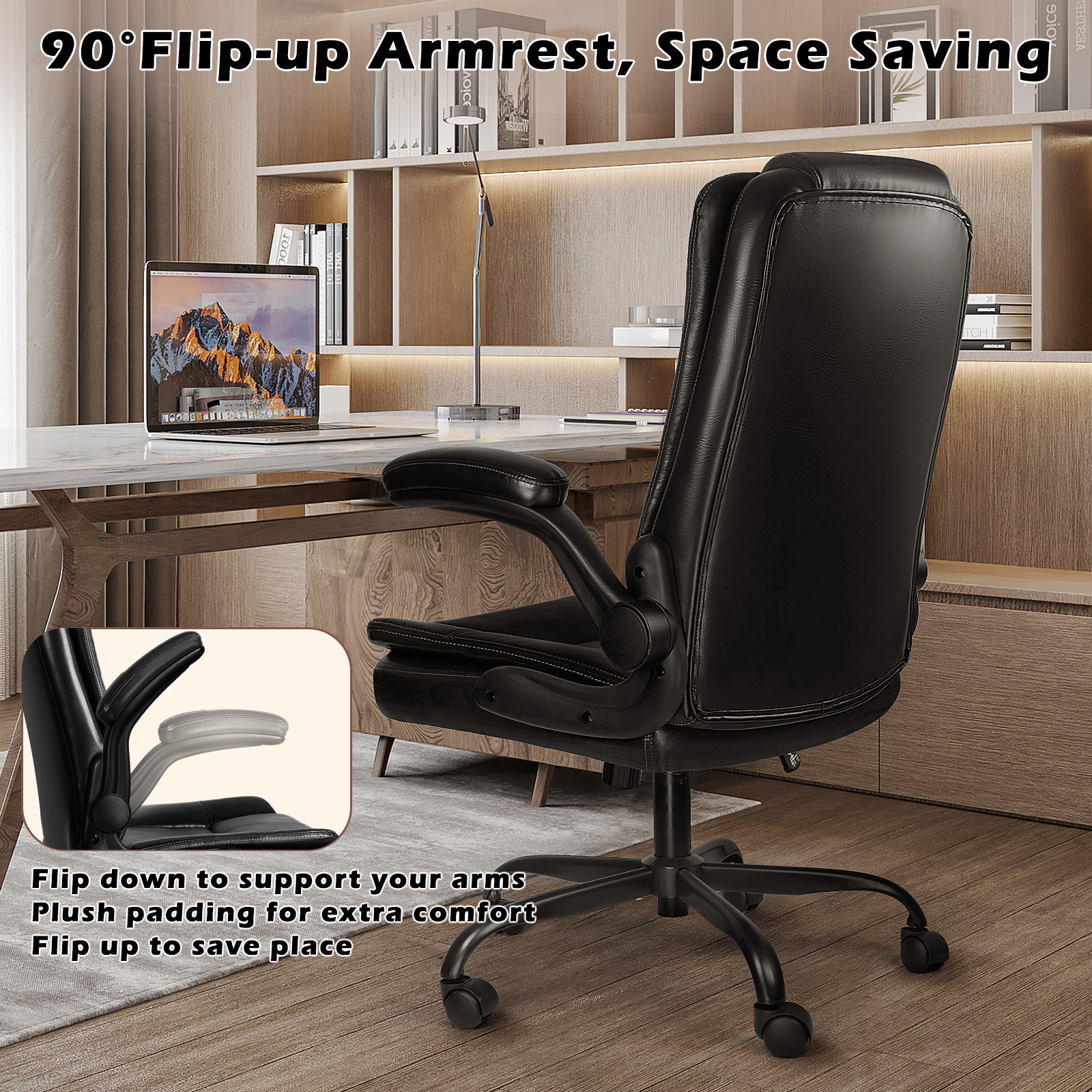 Waleaf Executive Office Chair with Flip-Up Arms, Black photo 3