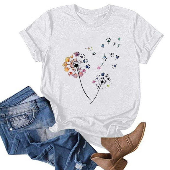 Busydd Tshirts Shirts for Women Fashion Print Short Sleeve Summer Tops Casual Comfy Crewneck Graphic Tees for Women Versatile Going Out T-Shirts 2XL